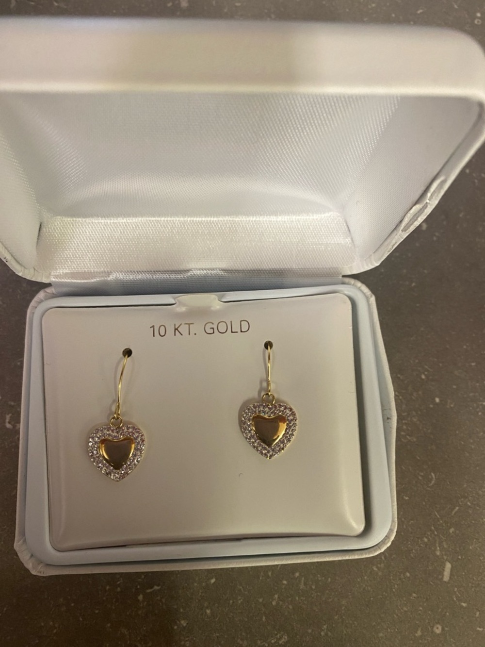 10 KT Gold Heart Drop Earrings with Crystal Accents - Gold